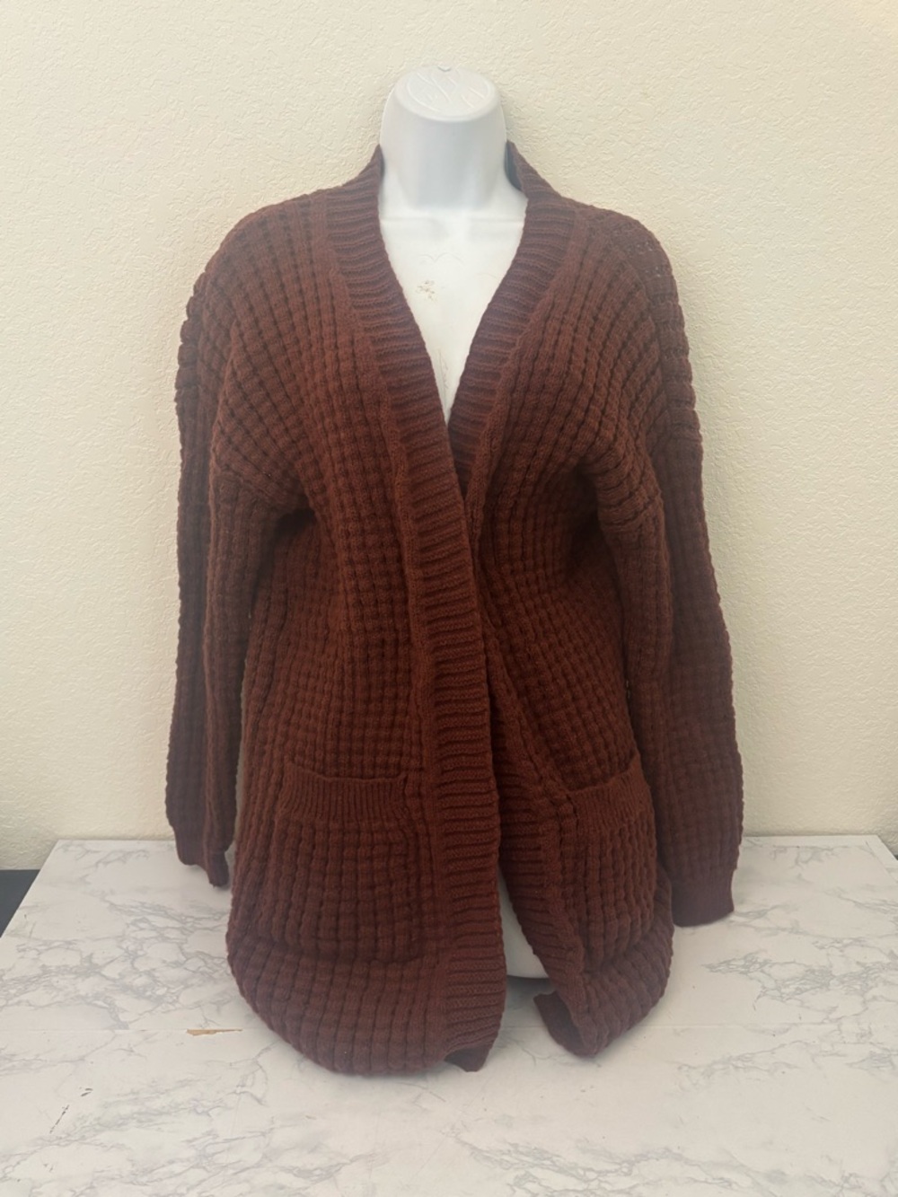 Chunky knit style Cardigan Sweater Womens S Brown Gray Long Pockets Lot Of 2 - Picture 2 of 6